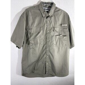 Columbia Khaki/Tan Sz Medium PFG Vented Fishing Mens Shirt Short Sleeve Cotton